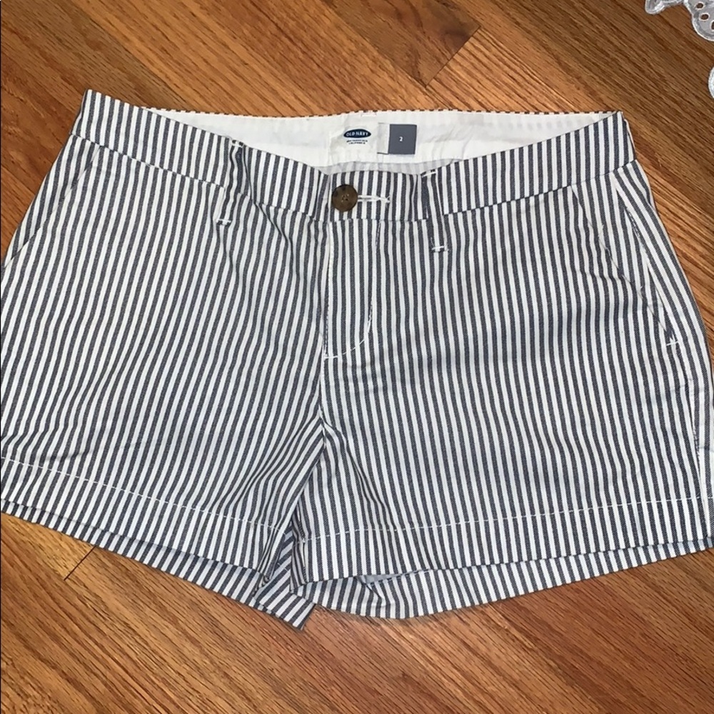 White and navy striped shorts